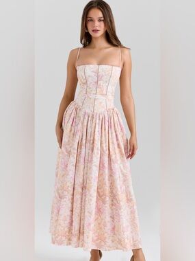 House of CB “Ysabella” Peach pink and cream Floral Midi Sundress